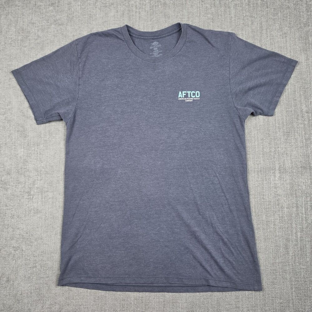 AFTCO Fishing Shirt Mens L Charcoal Gray Mint Logo Short Sleeve T Shirt Outdoor